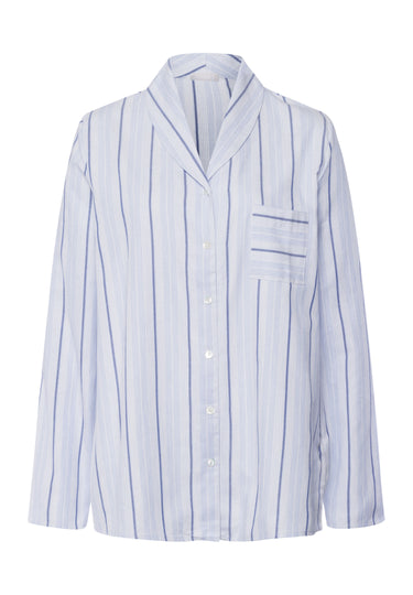 Loungy Nights Cotton Shawl Collar Shirt | Powder Blue Stripe 74967-3055